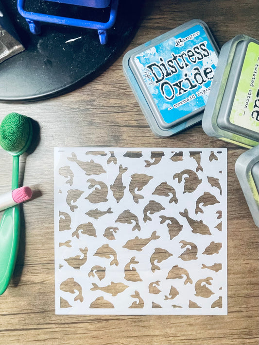 Dolphins Playing Pattern Stencil