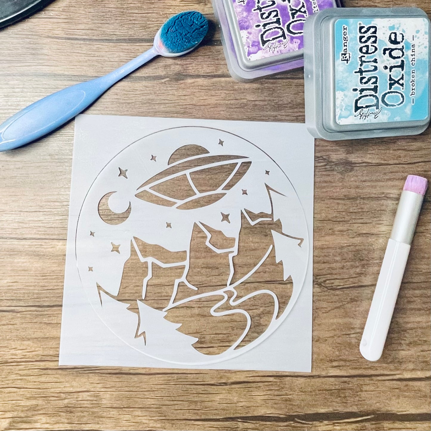 Spaceship Mountains 2 Piece Stencil