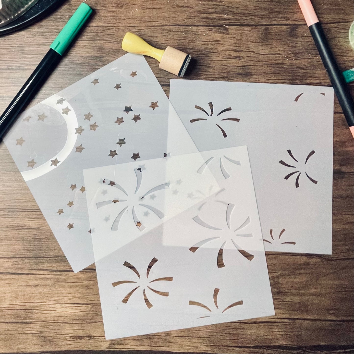 Fireworks Scene Layered Stencil