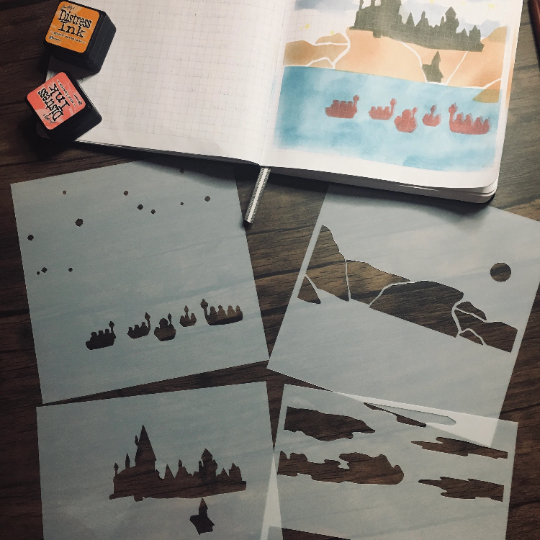 Lake Crossing 4 piece scene maker Stencil /Inking cover Planner/Bullet Journal/Art Journal/Inking Stencil