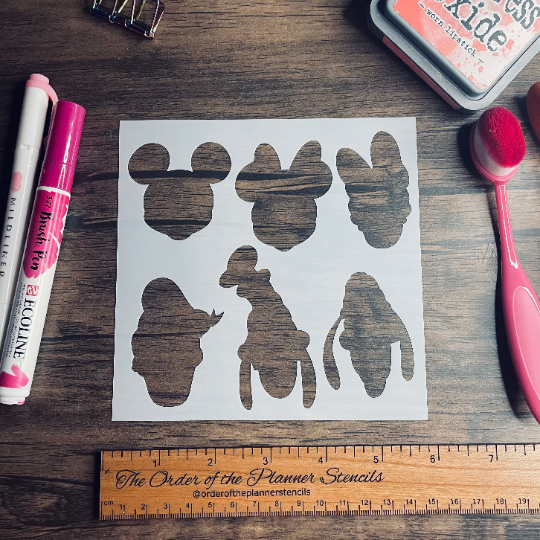 Mouse & Friends Heads Stencil Planner/Bullet Journal/Art Journal/Inking Stencil/ bujo planner craft stencil inking card making