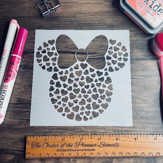 Heart Filled Mouse Bow Stencil Planner/Bullet Journal/Art Journal/Inking Stencil/ bujo planner craft stencil inking card making