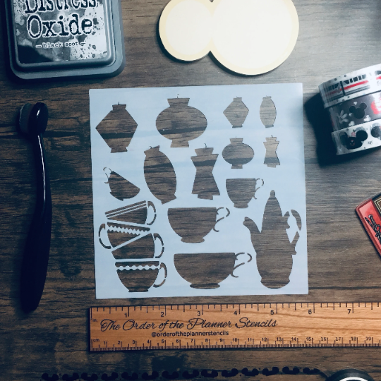 Magical Tea Party Stencil /Inking cover Planner/Bullet Journal/Art Journal/Inking Stencil