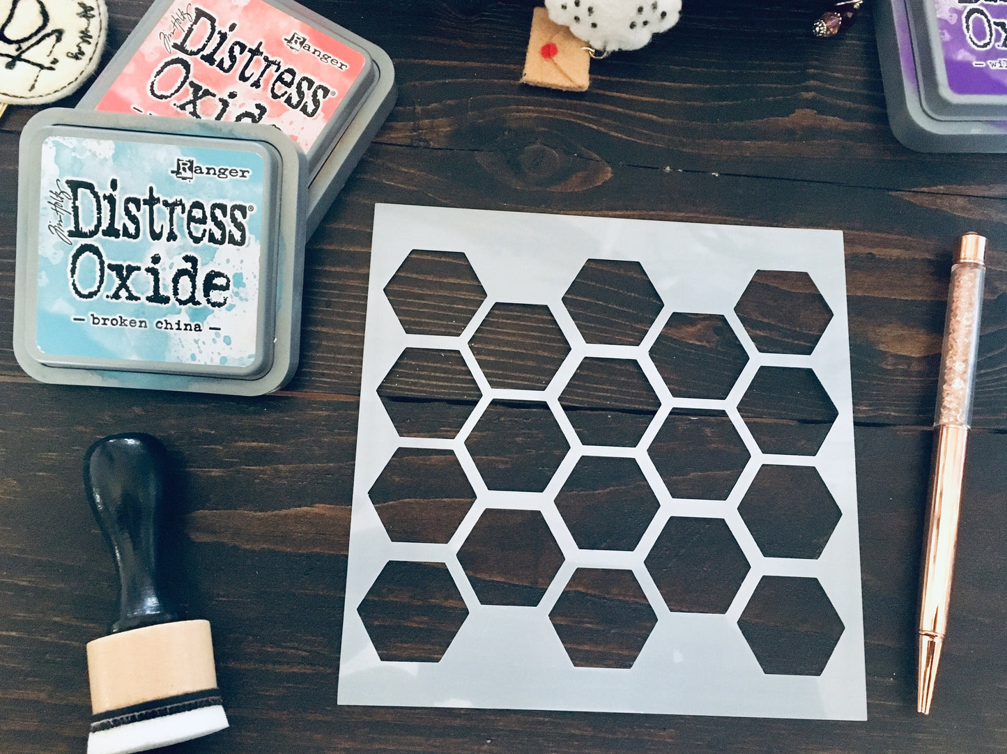 Hexagon Stencil-Journaling Basics-planner stencil, cookie Stencil (available in 3 sizes!) Distress Inking pattern