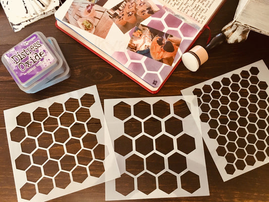 Hexagon Stencil-Journaling Basics-planner stencil, cookie Stencil (available in 3 sizes!) Distress Inking pattern