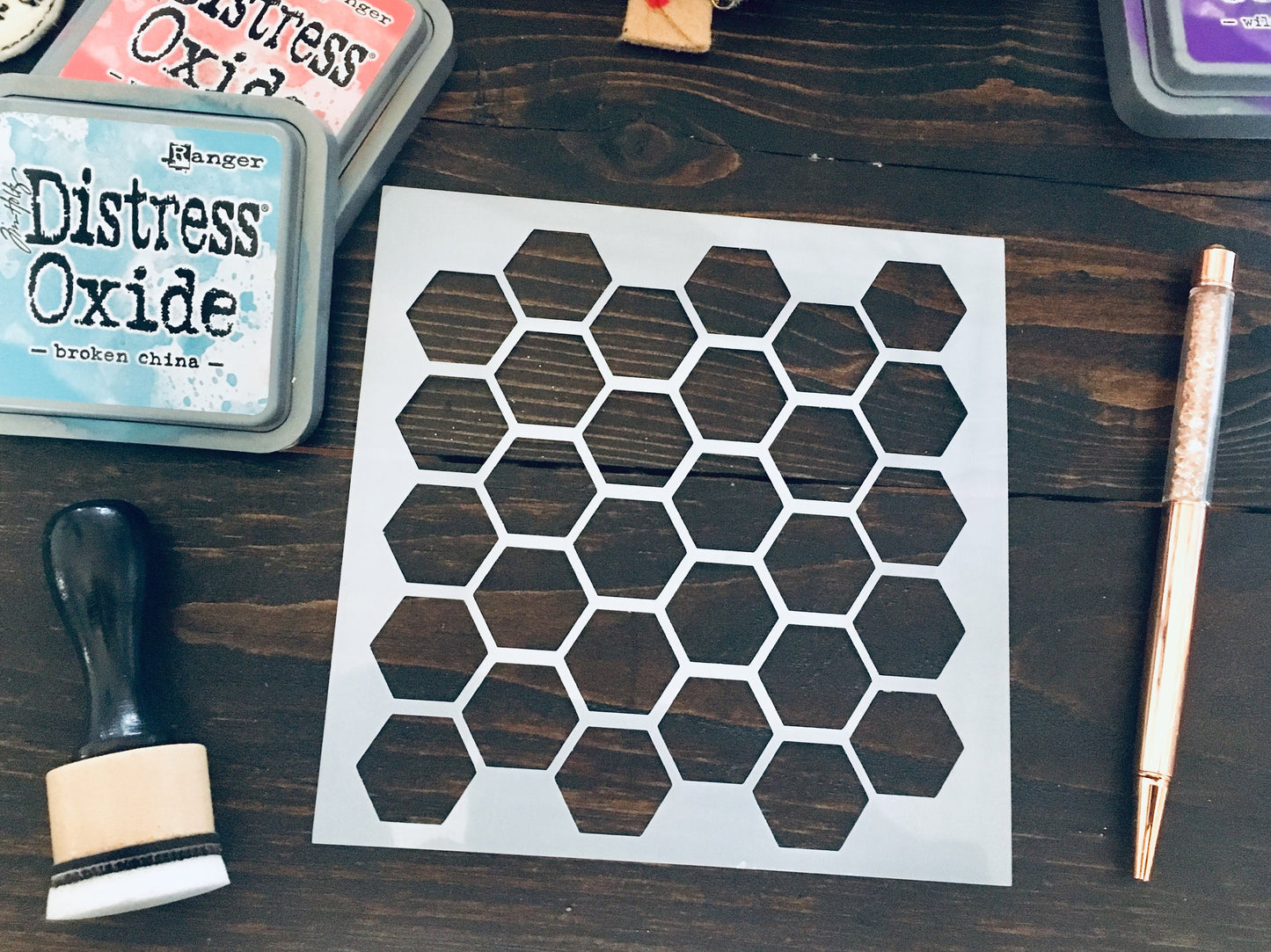 Hexagon Stencil-Journaling Basics-planner stencil, cookie Stencil (available in 3 sizes!) Distress Inking pattern