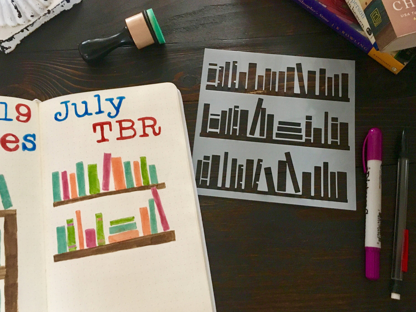 Bookshelf Stencil-Art Journal, Planner Stencil