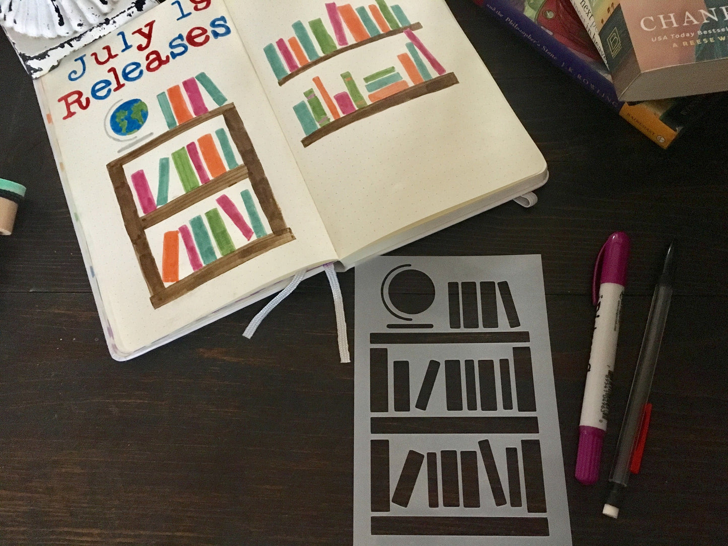 Bookcase Stencil-Art Journal, Planner Stencil