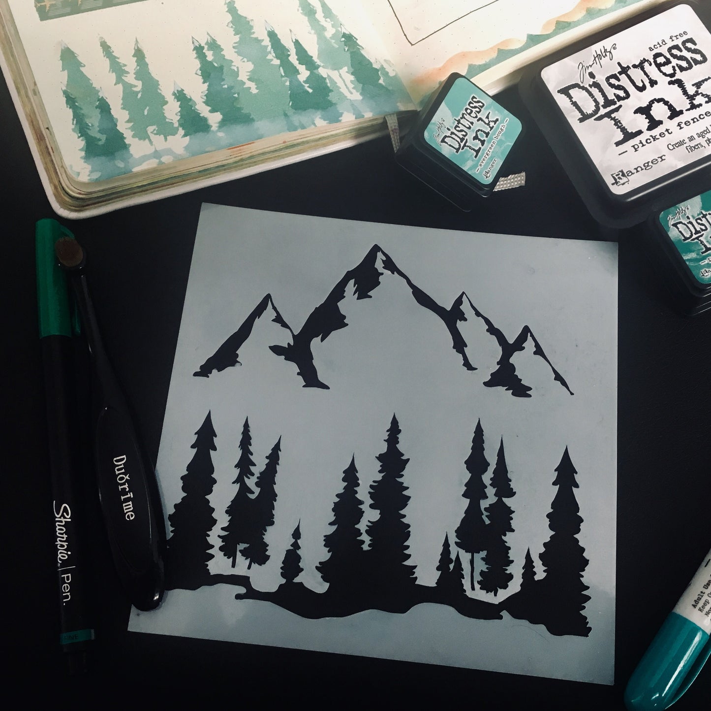 Mountain Scene Planner/Bullet Journal/Art Journal/Inking Stencil/holiday DIY Christmas Cards Christams Tags