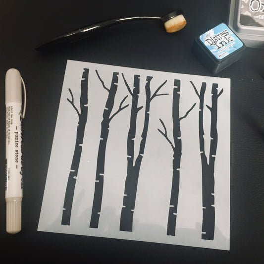 Birch Trees Planner/Bullet Journal/Art Journal/Inking Stencil/holiday DIY Christmas Cards Christams Tags