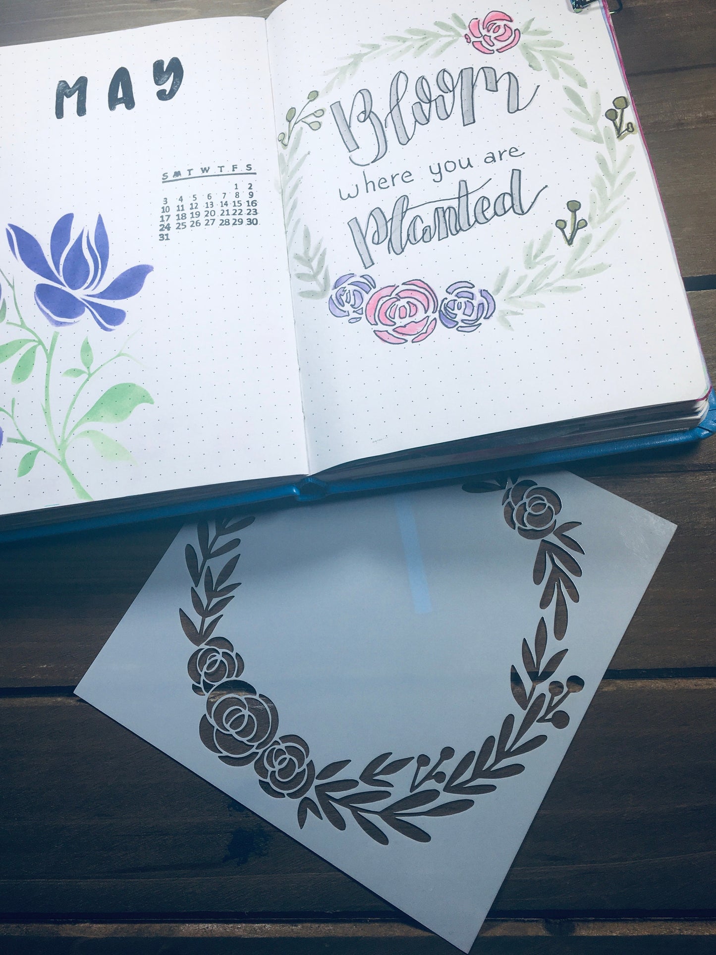 In Bloom Wreath Stencil /Inking cover  Planner/Bullet Journal/Art Journal/Inking Stencil