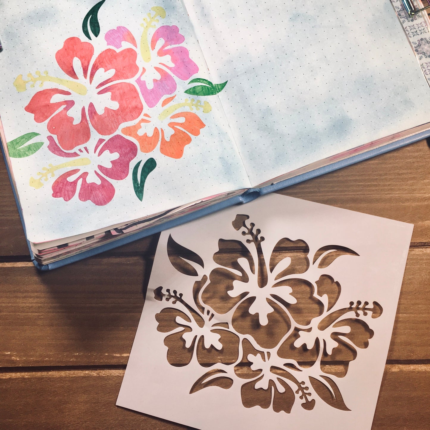 Hibiscus 3 Stencil /Inking cover  Planner/Bullet Journal/Art Journal/Inking Stencil