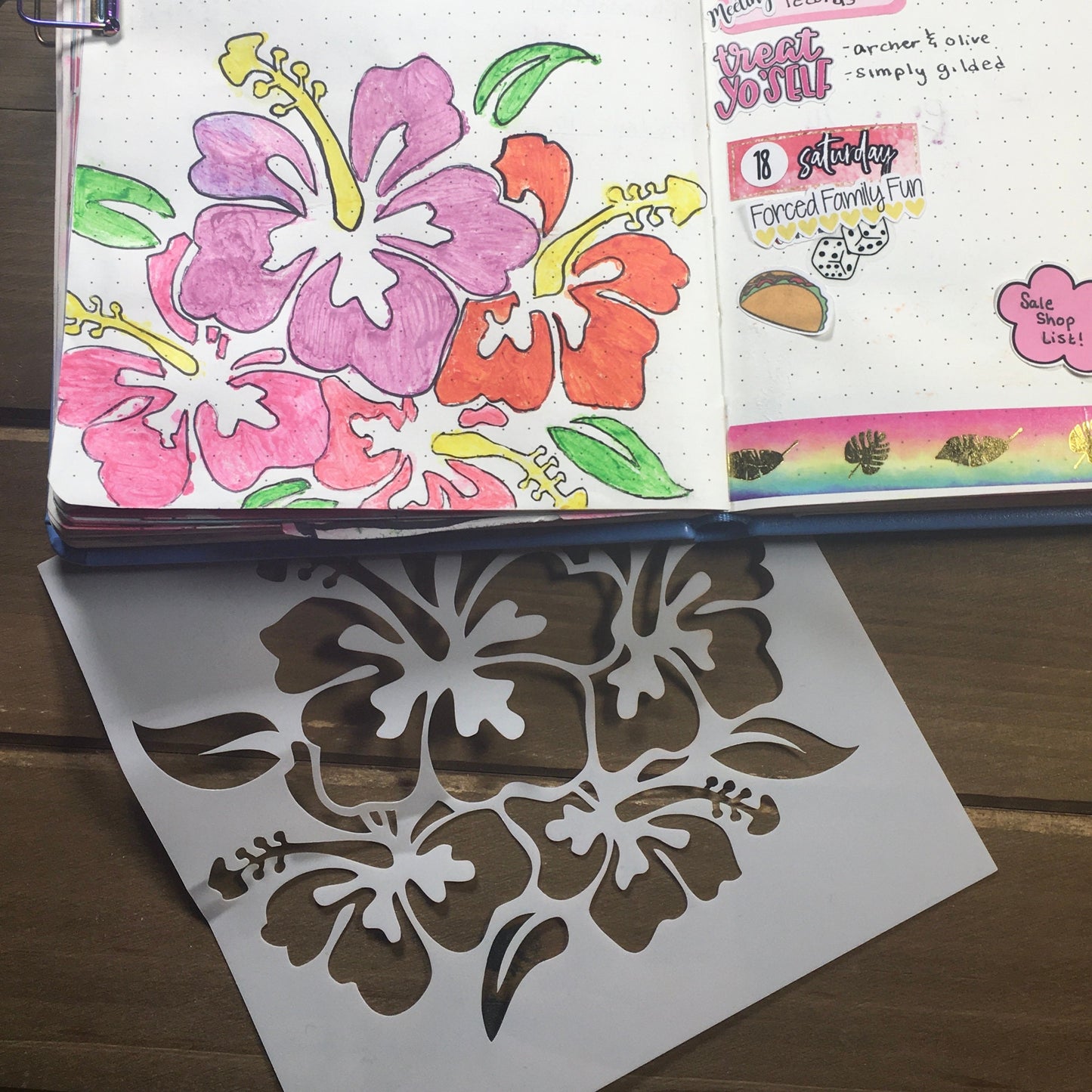 Hibiscus 3 Stencil /Inking cover  Planner/Bullet Journal/Art Journal/Inking Stencil