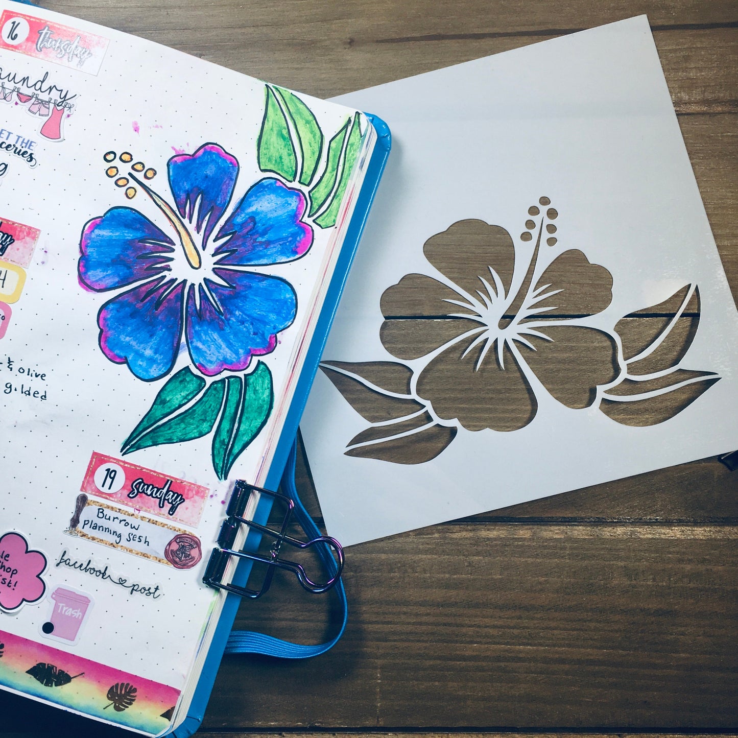 Hibiscus 2 Stencil /Inking cover  Planner/Bullet Journal/Art Journal/Inking Stencil