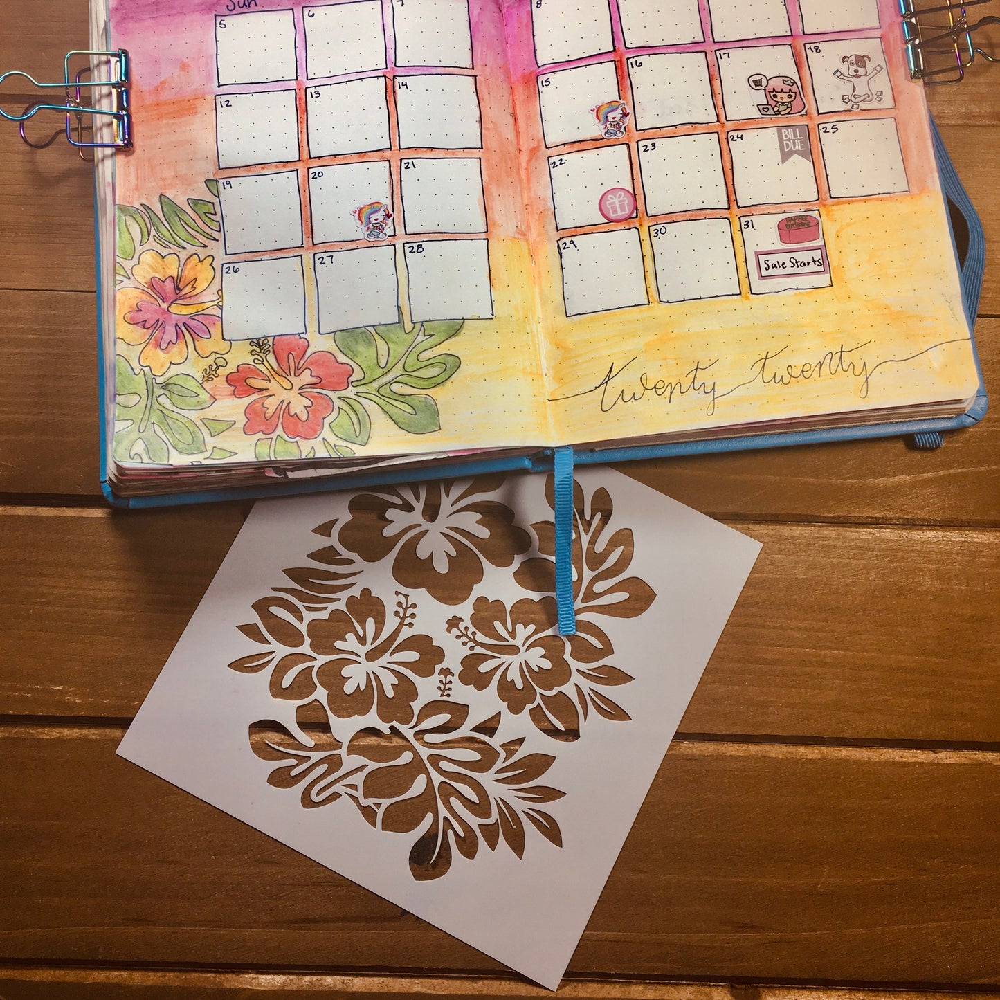 Hibiscus & Fern Stencil /Inking cover  Planner/Bullet Journal/Art Journal/Inking Stencil