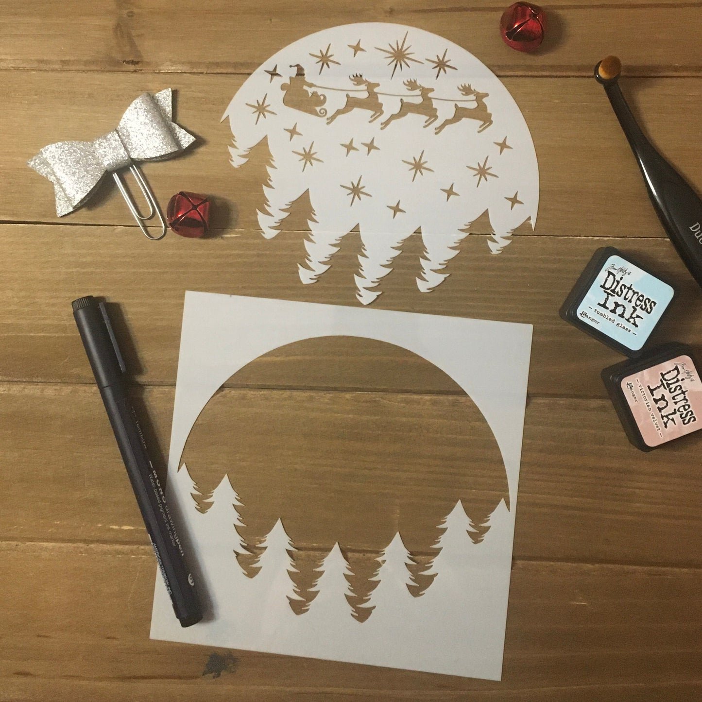 Christmas Eve Forest 2 Piece Stencil /Inking cover  Planner/Bullet Journal/Art Journal/Inking Stencil