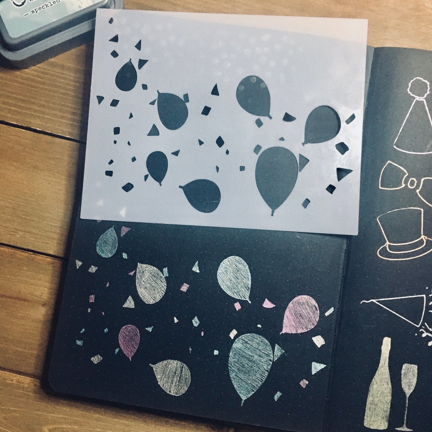 Balloons & Confetti Stencil /Inking cover  Planner/Bullet Journal/Art Journal/Inking Stencil