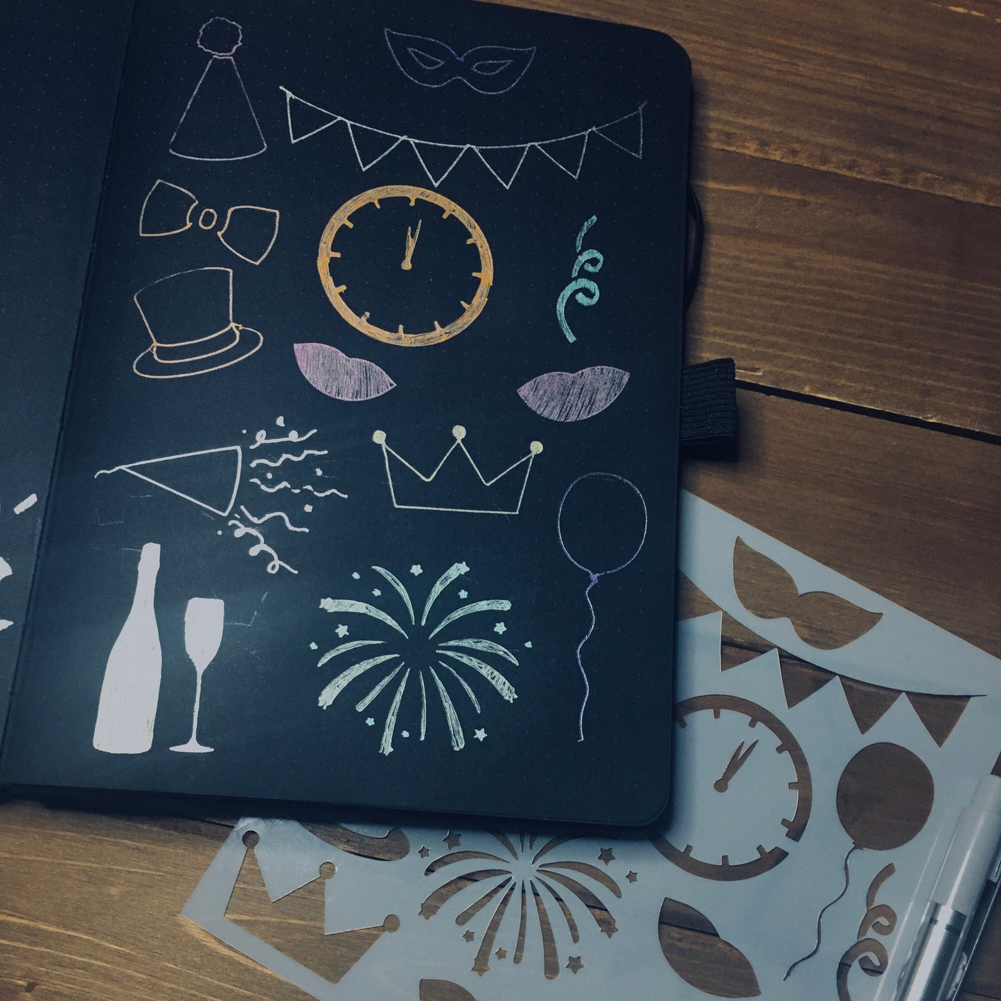 New Years Eve Stencil /Inking cover Planner/Bullet Journal/Art Journal/Inking Stencil