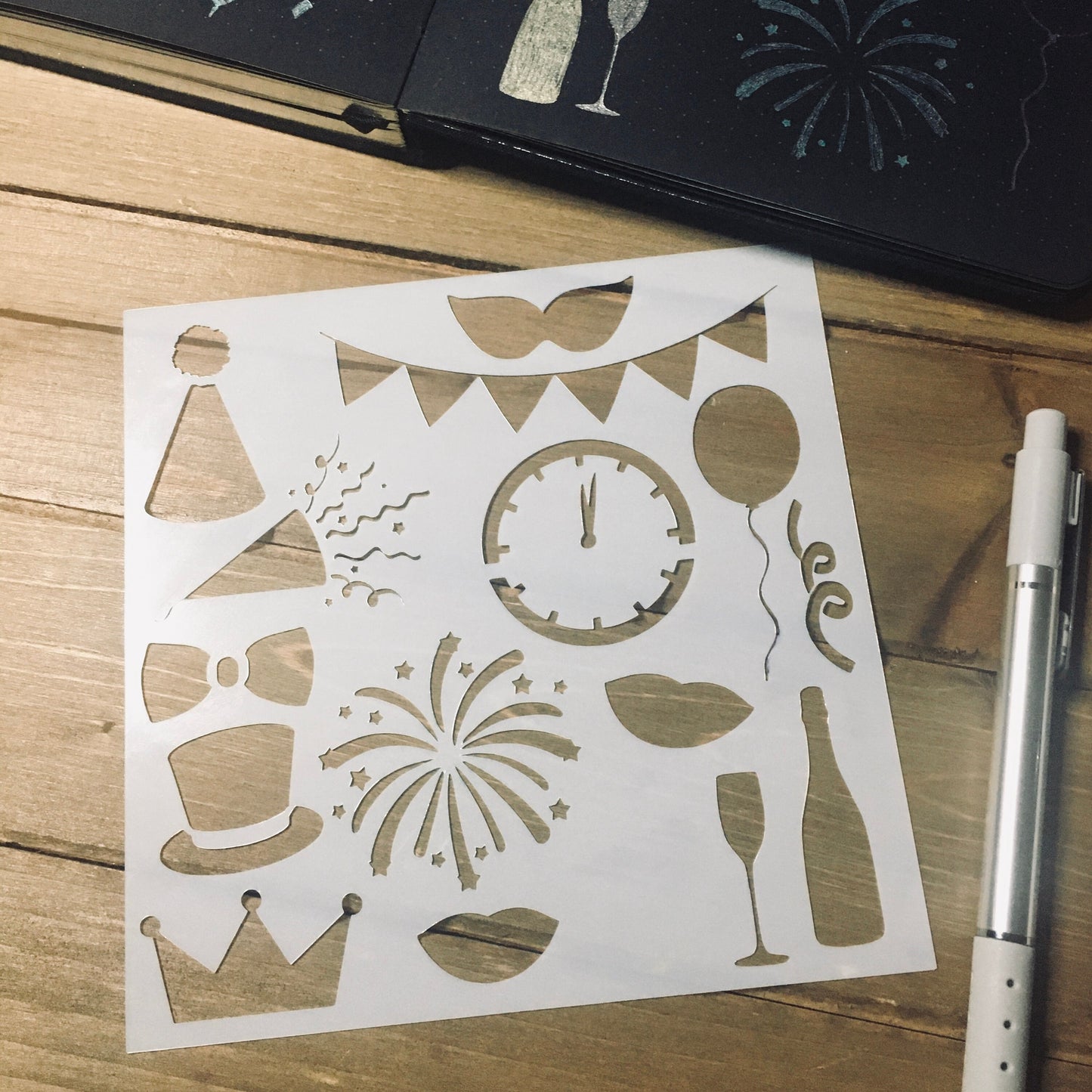 New Years Eve Stencil /Inking cover Planner/Bullet Journal/Art Journal/Inking Stencil