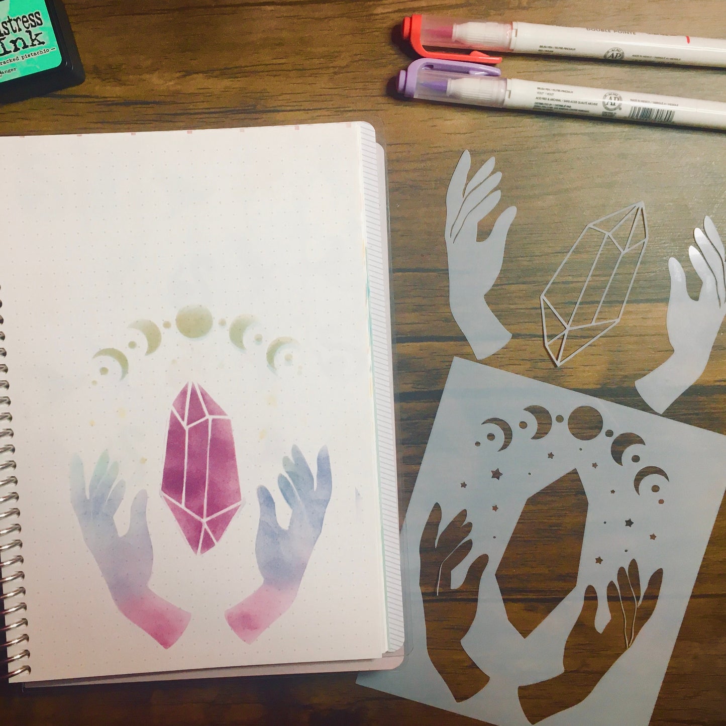Crystal Moon 4 piece Stencil set/Inking cover Planner/Bullet Journal/Art Journal/Inking Stencil