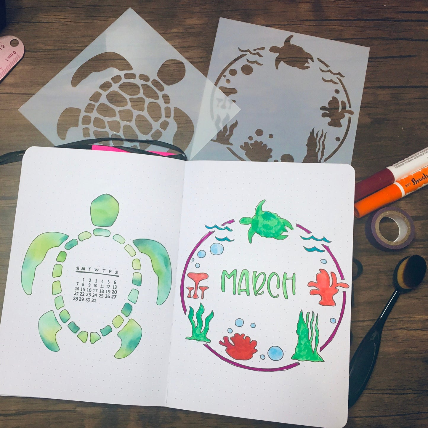 Reef Wreath Stencil /Inking cover  Planner/Bullet Journal/Art Journal/Inking Stencil Ocean