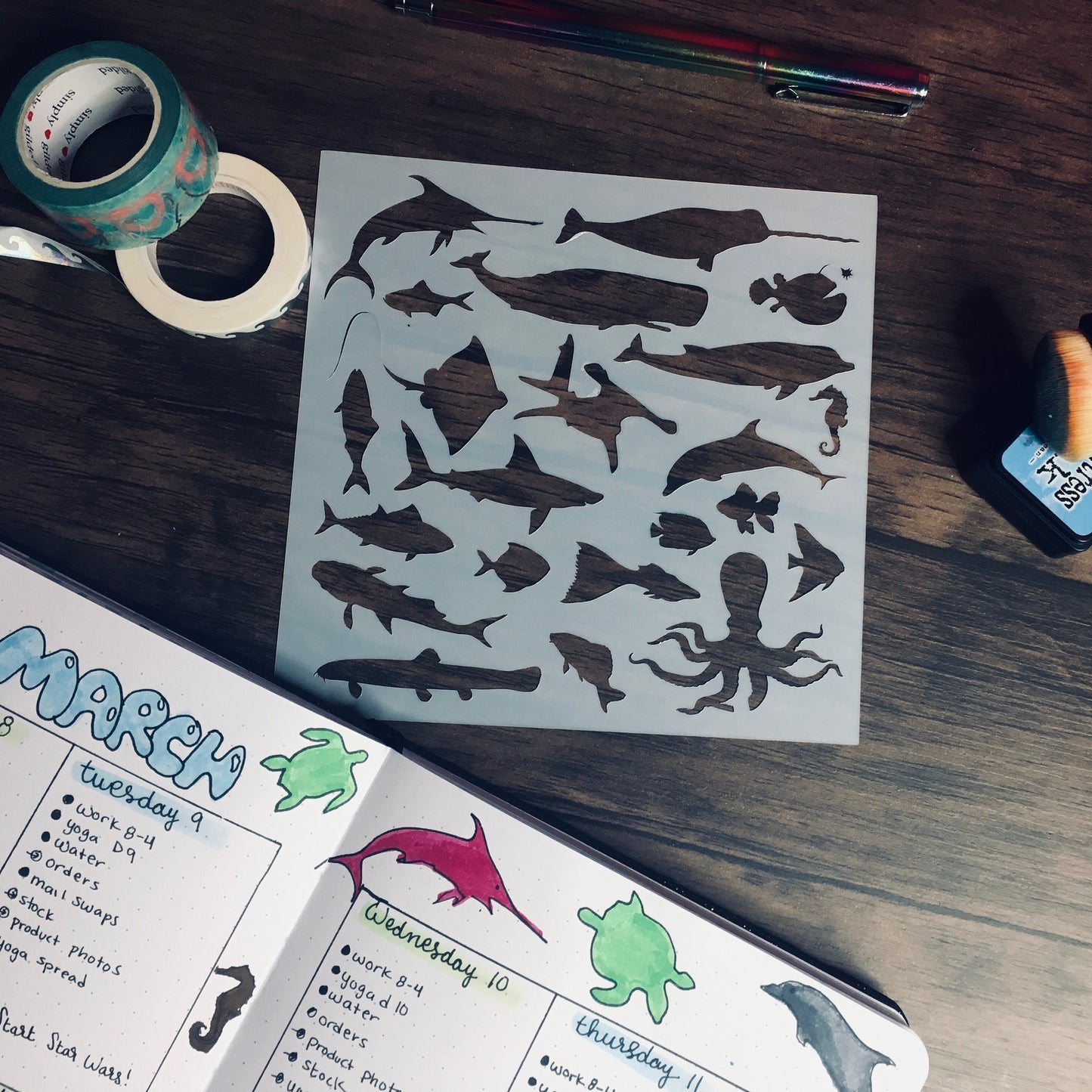 Sea Life Stencil /Inking cover  Planner/Bullet Journal/Art Journal/Inking Stencil Ocean
