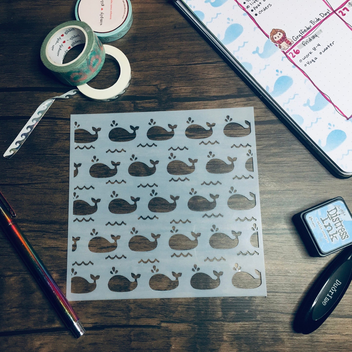 Whale Pattern Stencil /Inking cover  Planner/Bullet Journal/Art Journal/Inking Stencil Ocean
