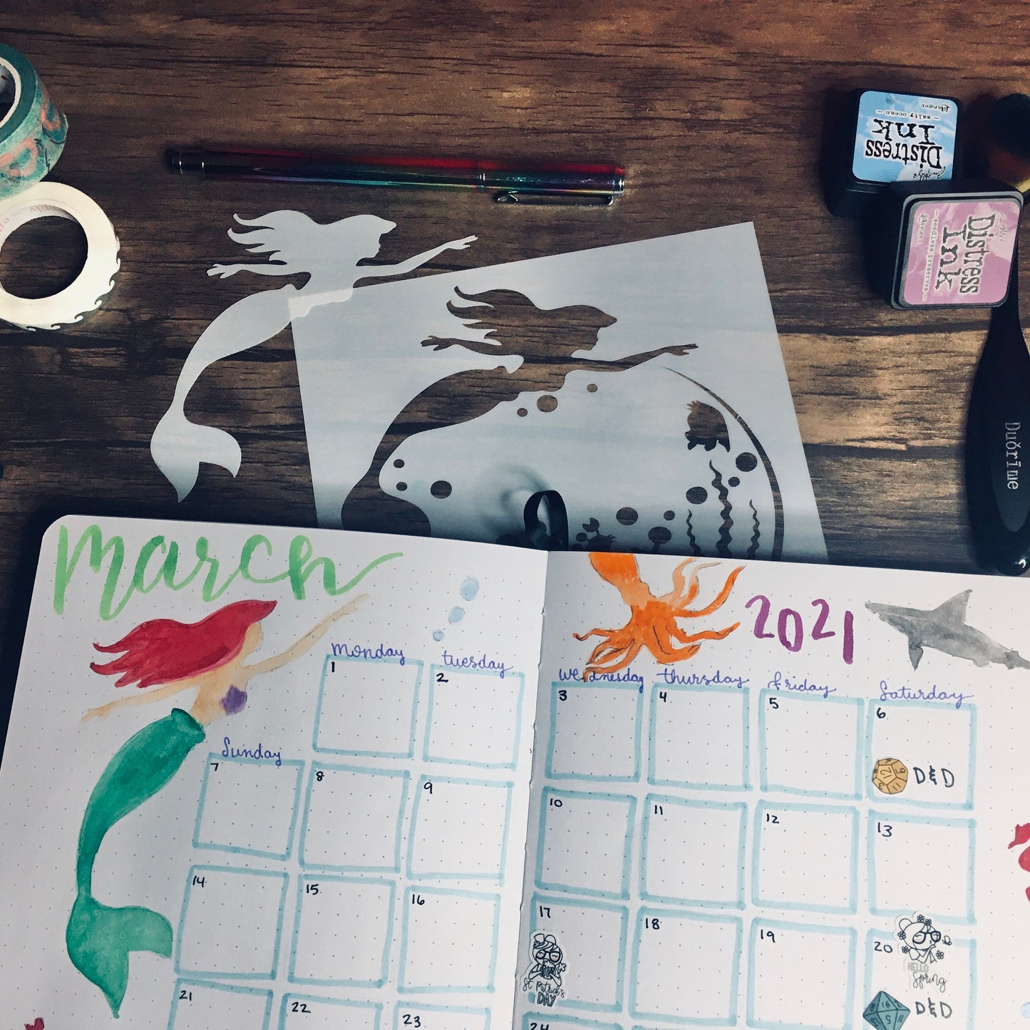 Life is the Bubbles 2 piece Mermaid Stencil /Inking cover Planner/Bullet Journal/Art Journal/Inking Stencil Ocean