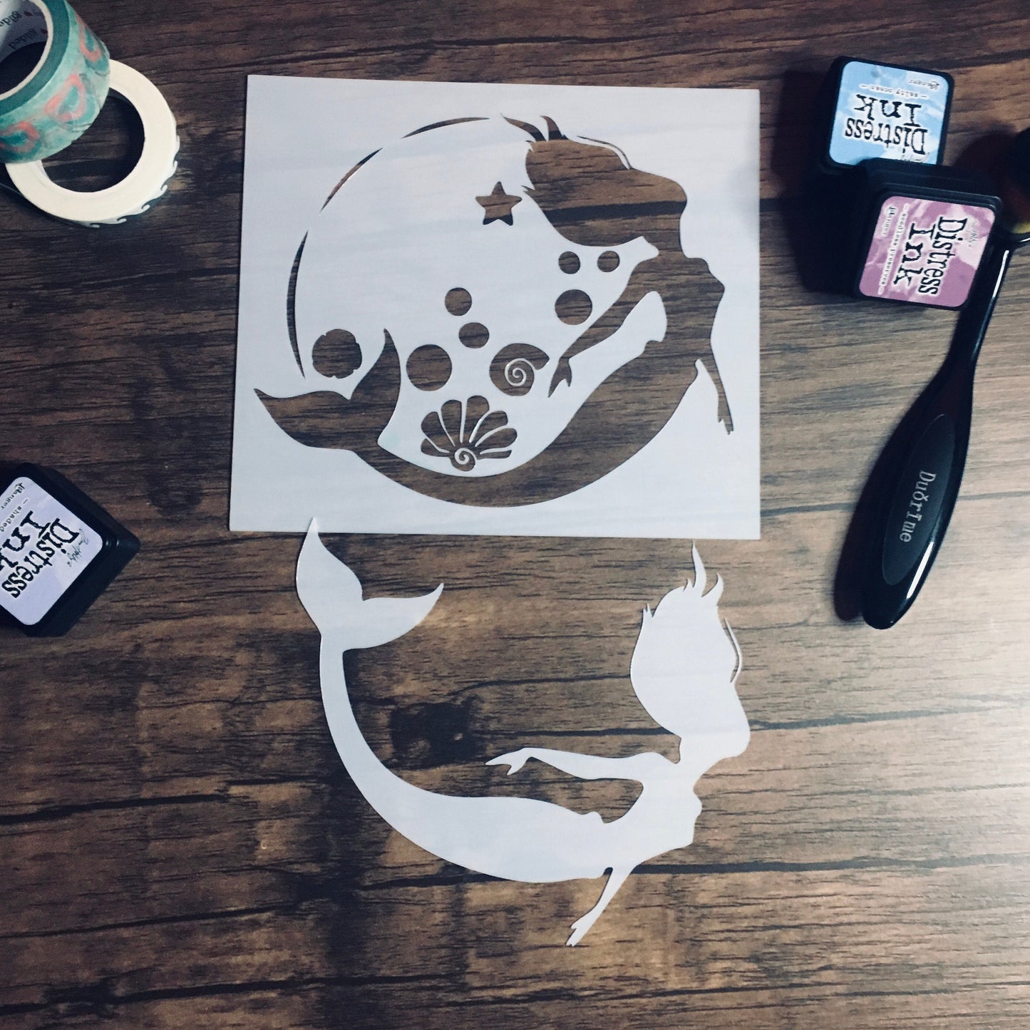 Mermaid Wishes 2 piece Stencil /Inking cover Planner/Bullet Journal/Art Journal/Inking Stencil Ocean