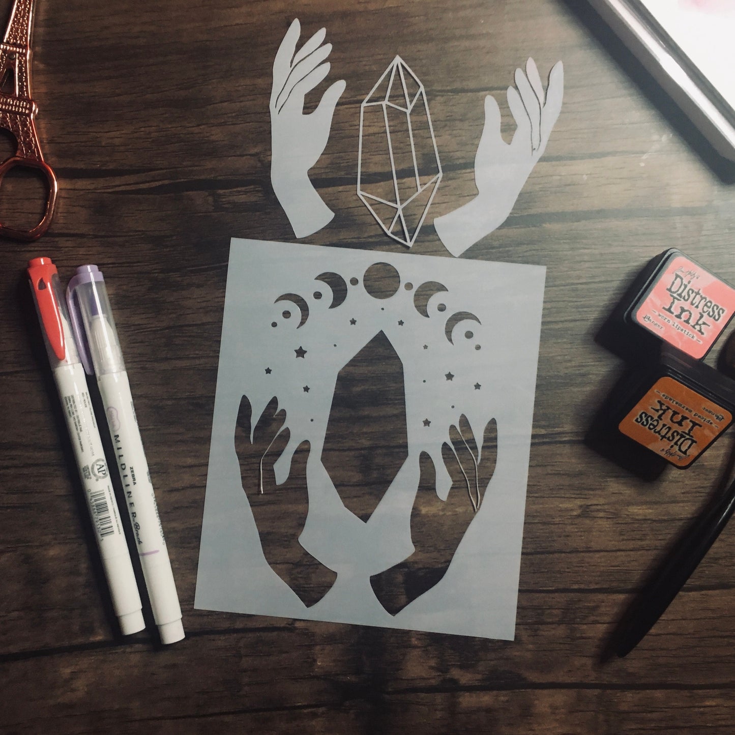 Crystal Moon 4 piece Stencil set/Inking cover Planner/Bullet Journal/Art Journal/Inking Stencil