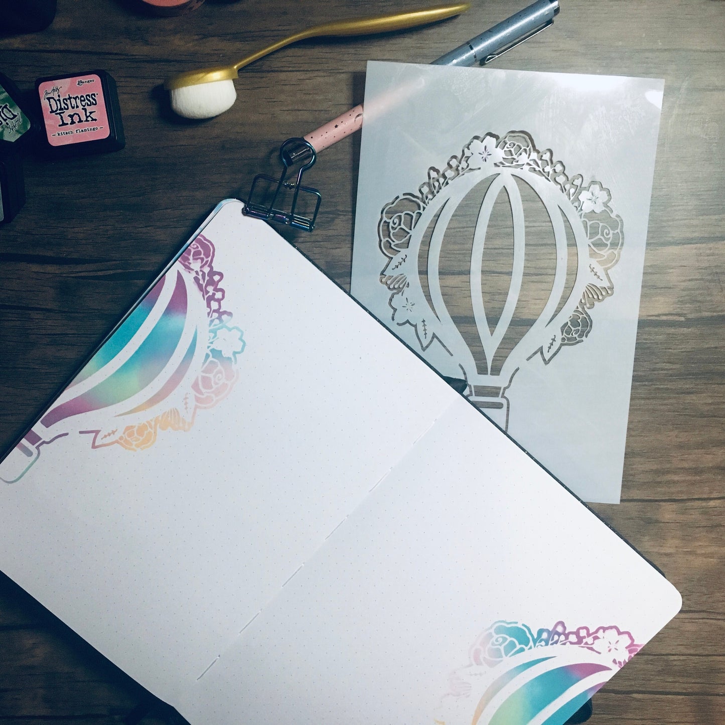 Floral Hot Air Balloon Stencil /Inking cover  Planner/Bullet Journal/Art Journal/Inking Stencil