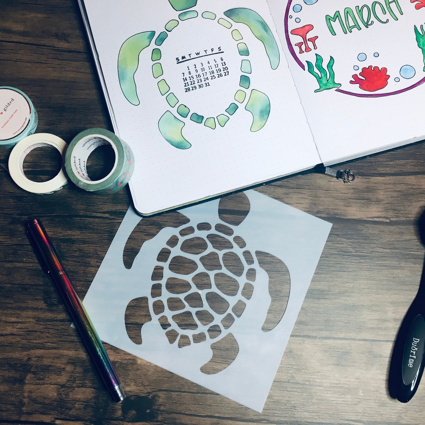 Giant Turtle Stencil /Inking cover  Planner/Bullet Journal/Art Journal/Inking Stencil Ocean