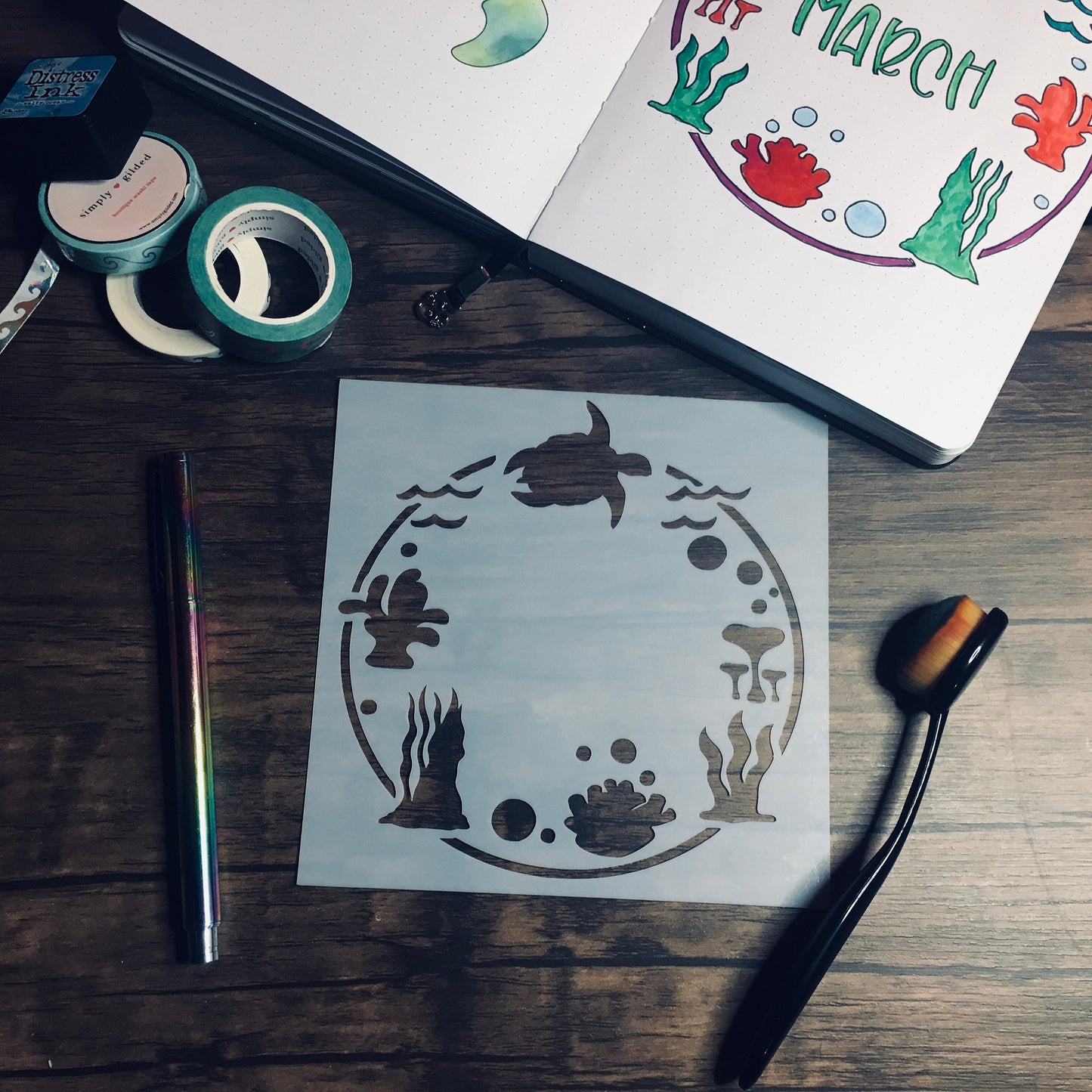 Reef Wreath Stencil /Inking cover  Planner/Bullet Journal/Art Journal/Inking Stencil Ocean