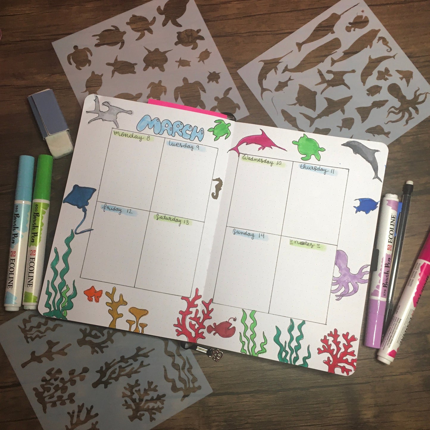 Sea Life Stencil /Inking cover  Planner/Bullet Journal/Art Journal/Inking Stencil Ocean
