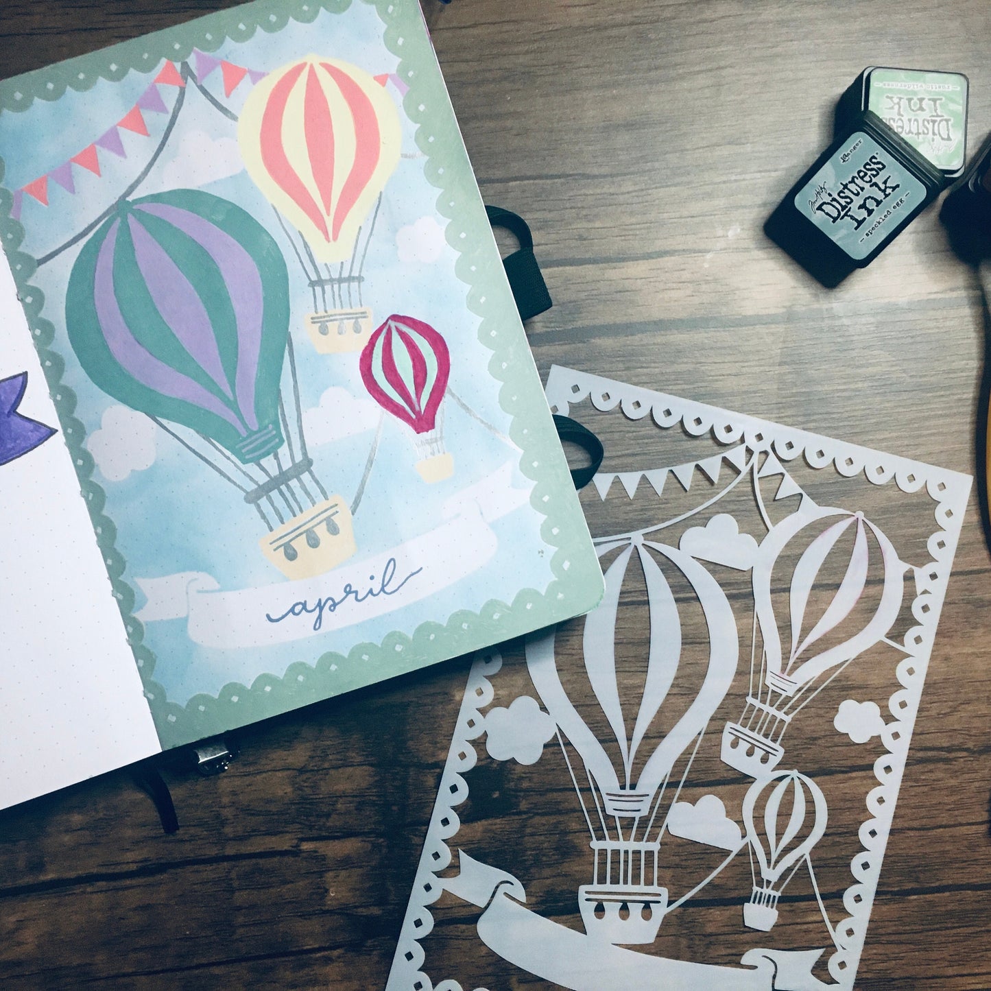 Up and Away Hot Air Balloon Stencil /Inking cover  Planner/Bullet Journal/Art Journal/Inking Stencil