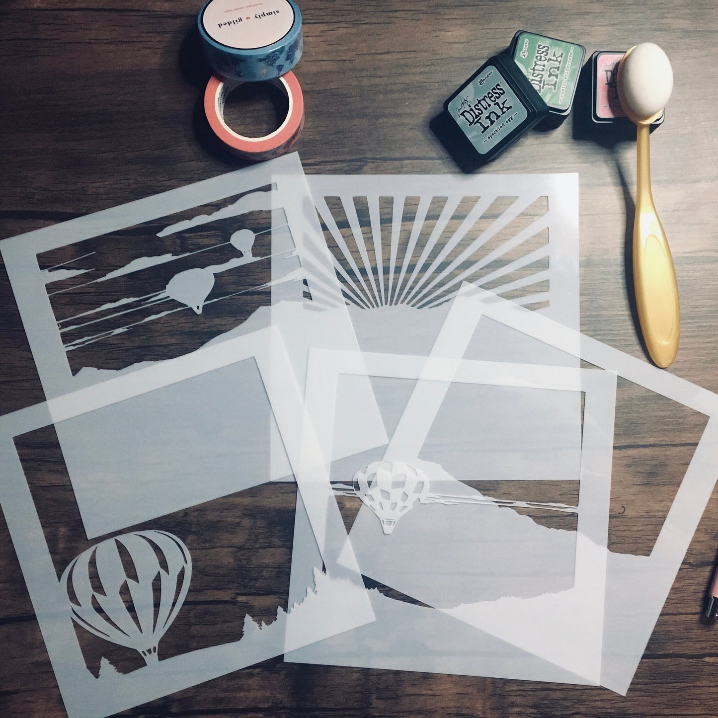 Hot Air Balloons Scene builder set (5 stencils or buy each separately!) /Inking cover  Planner/Bullet Journal/Art Journal/Inking Stencil