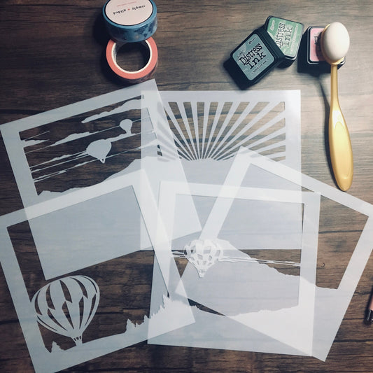 Hot Air Balloons Scene builder set (5 stencils or buy each separately!) /Inking cover  Planner/Bullet Journal/Art Journal/Inking Stencil