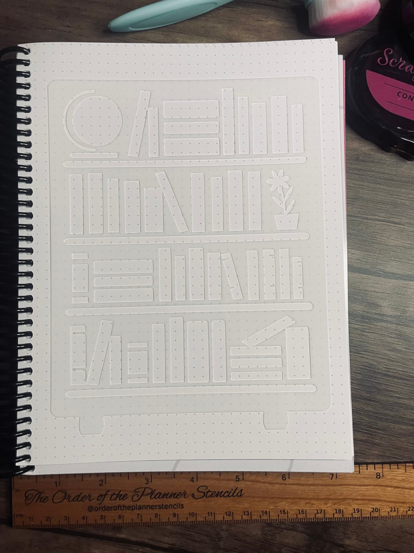 reading bookshelf stencil reading planner sized Lg Planner/Bullet Journal/Art Journal/Inking Stencil