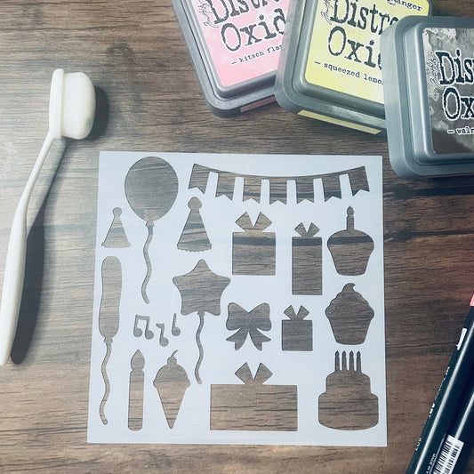 Birthday Party Stencil Planner/Bullet Journal/Art Journal/Inking Stencil/ bujo planner craft stencil inking card making