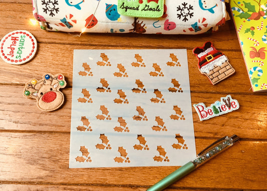 Holly Cover Stencil-Planner Stencil, Art Journal Stencil, Cookie Stencil