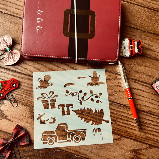 Build a Vintage Christmas Truck Stencil  Planner/Bullet Journal/Art Journal/Inking Stencil/holiday DIY Christmas Cards Christams Tags