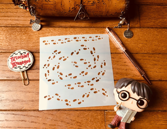 Footprints Cover Stencil-Wizard Map Addition. Planner Stencil, Bujo Stencil, Art Journal Stencil, Cookie Stencil.