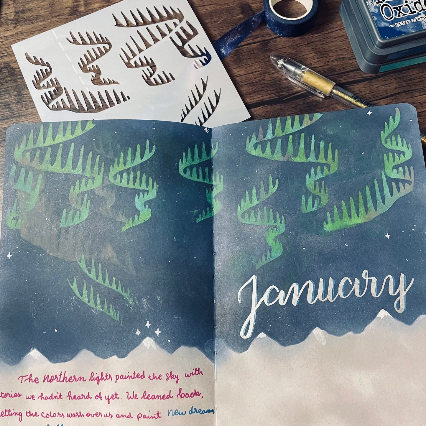 Aurora Borealis / Northern Lights Stencil Planner/Bullet Journal/Art Journal/Inking Stencil/ bujo planner craft stencil inking card making