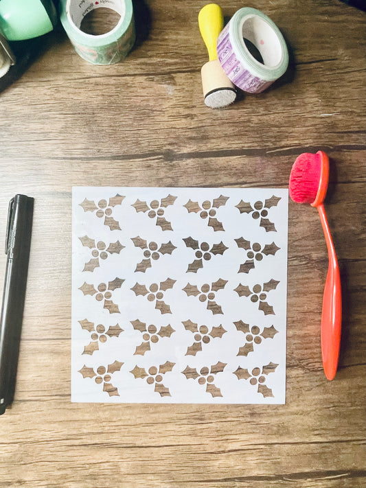 Alternating Holly and Berries Pattern Stencil