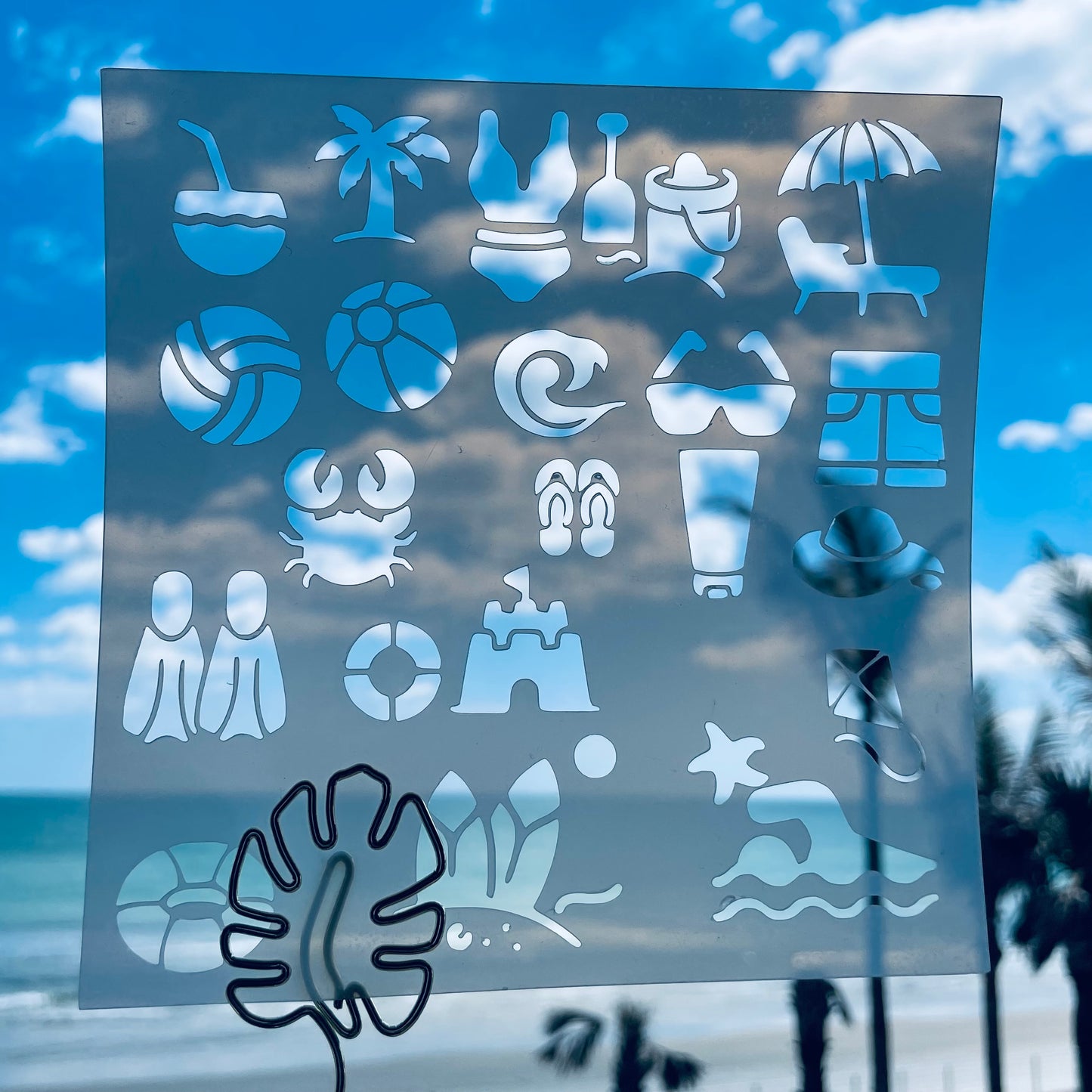 Day At the Beach Icons Stencil