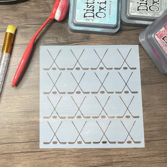 Hockey Sticks & Pucks Pattern Stencil