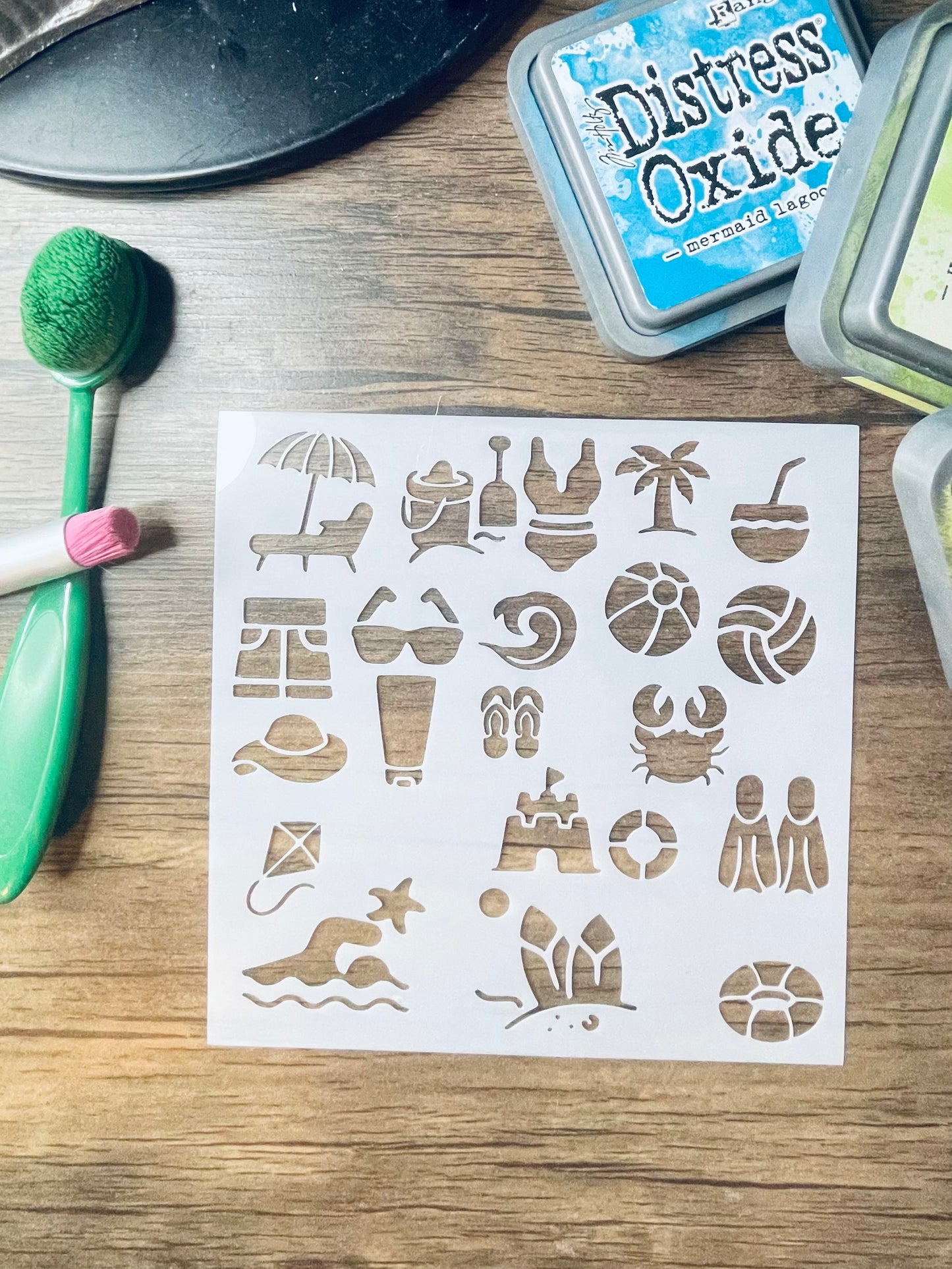 Day At the Beach Icons Stencil