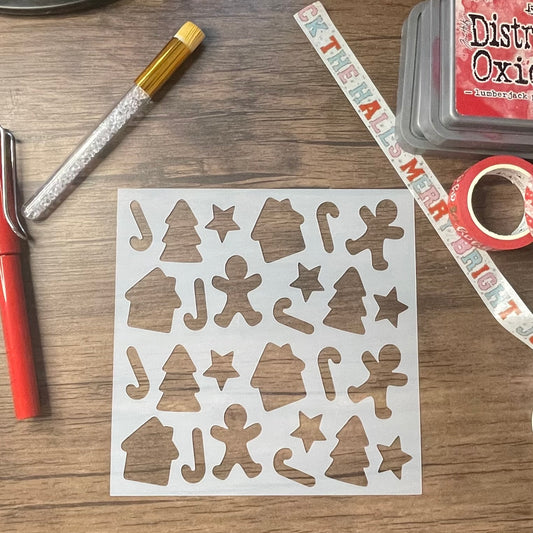 Gingerbread Cookies Pattern Stencil