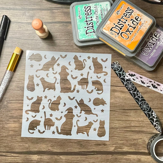 Halloween Black Cat Pattern Stencil