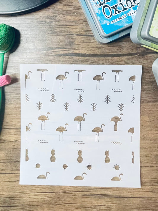 Flamingo Beach Pattern Stencil